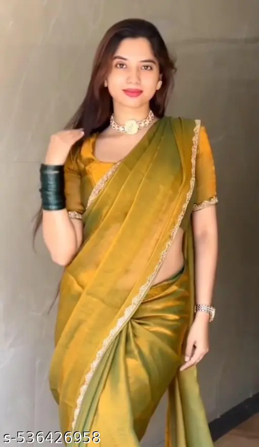 Fancy Yellow green gold saree - Image 3