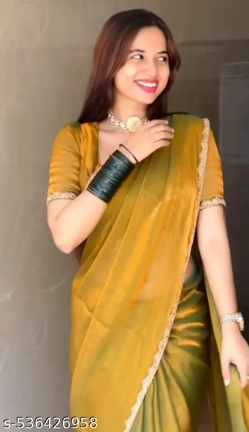 Fancy Yellow green gold saree - Image 4