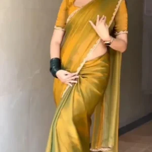 Fancy Yellow green gold saree