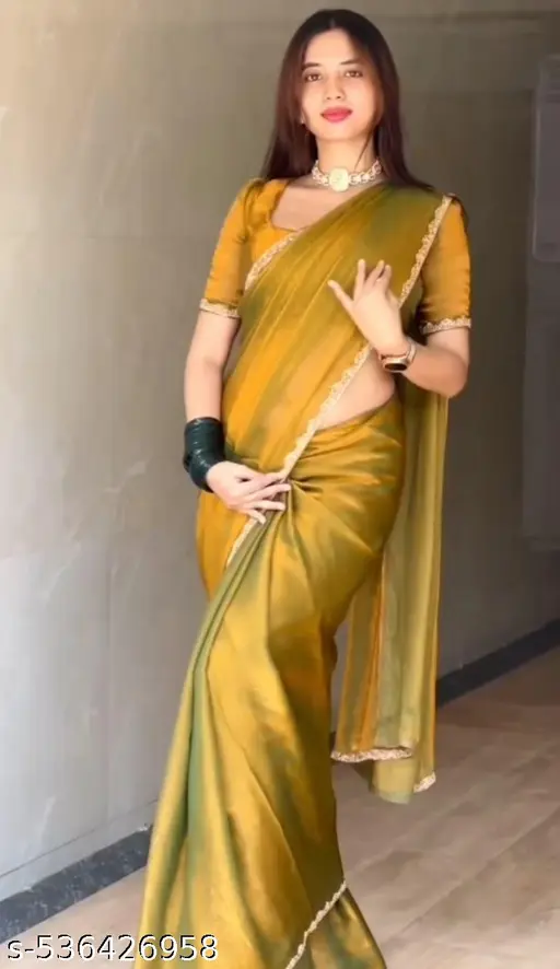 Fancy Yellow green gold saree