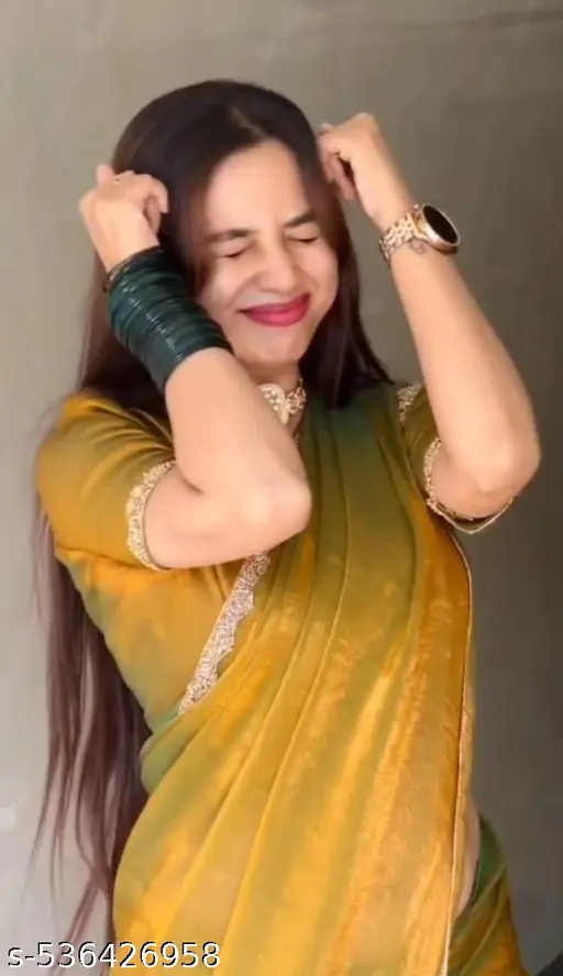 Fancy Yellow green gold saree - Image 2